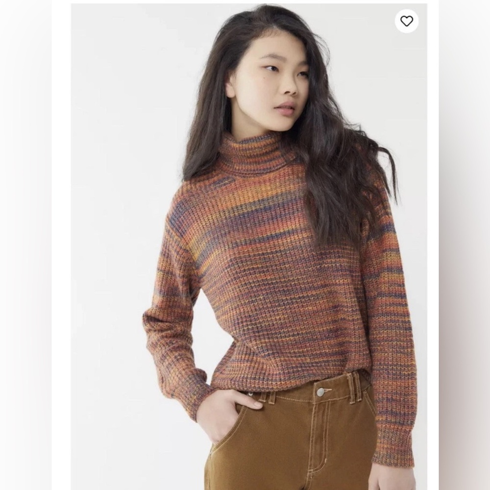 Urban Outfitters Striped Ribbed Turtleneck Sweater in Rust, Purple & Mustard